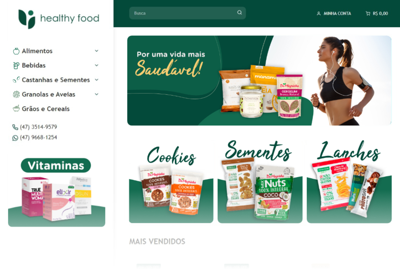 Imagem exibindo o exemplo personalizado do tema Felix, de uma loja de produtos naturais.
