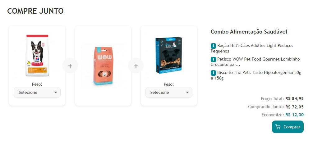 Imagem exibindo o bloco do Compre Junto da página de produto, do tema Felix.